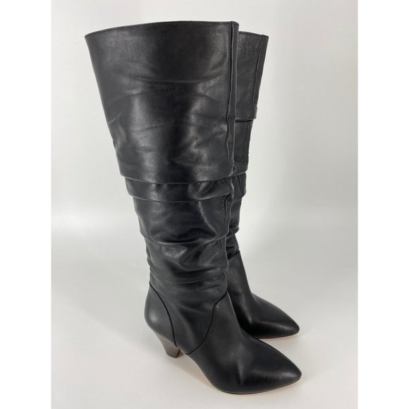 Antonio Melani Sapphiras Leather Slouch Dress Boots w/Stacked Heel Black 7M - Picture 3 of 8